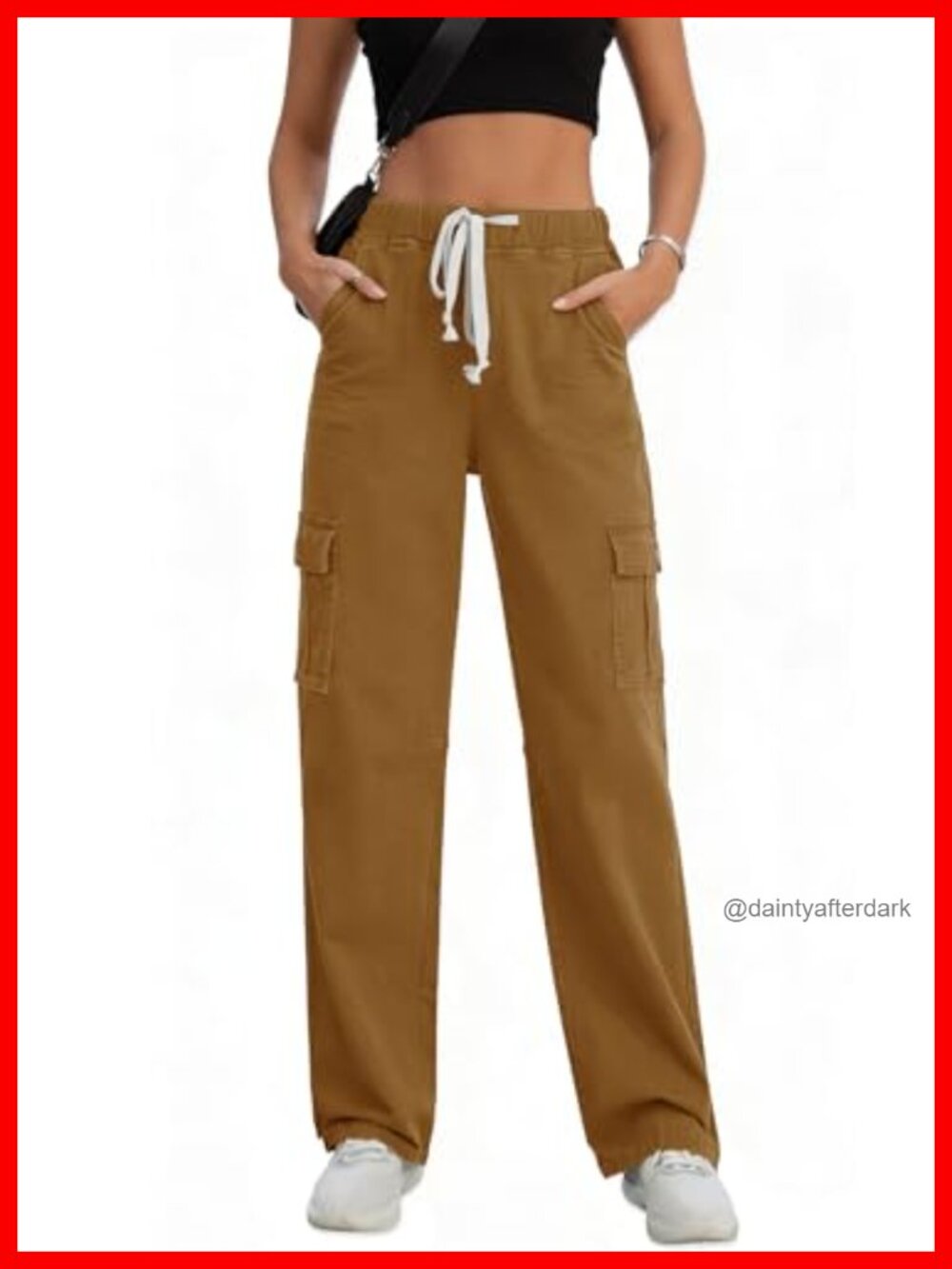 Women's High Waisted Stretchy Chino Cargo Pants Drawstring Pull On Trousers